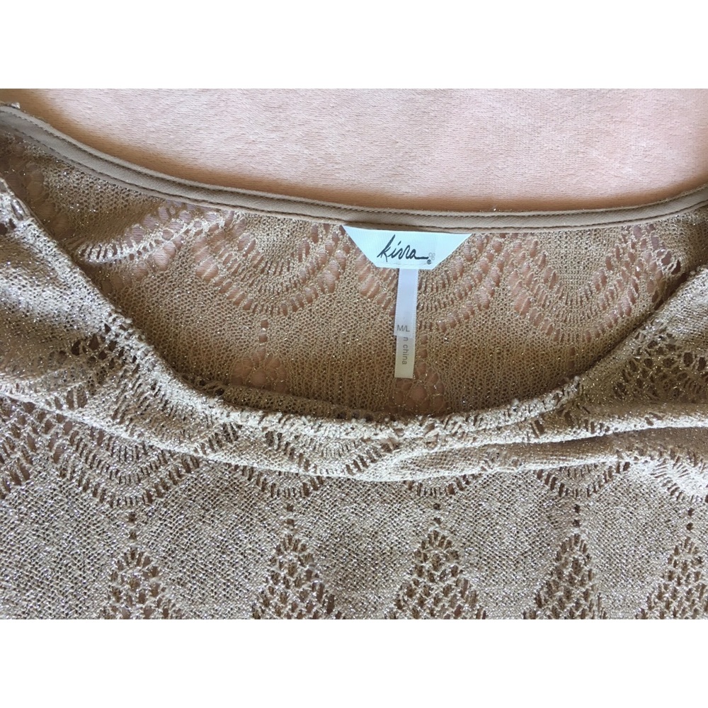Kirra Metallic Gold Fringe Shimmer Boho Festival Evening Knit Top, Size M - Picture 3 of 5